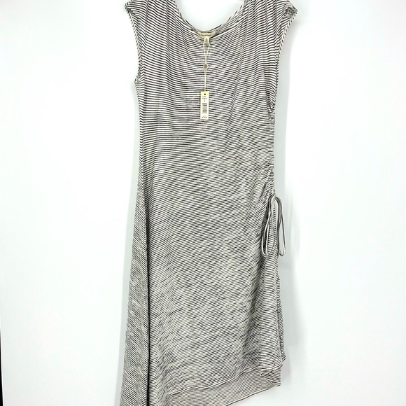 NWT Max Studio White Black Stripes Classic Asymmetrical Dress Short Sleeve Large - Picture 4 of 10